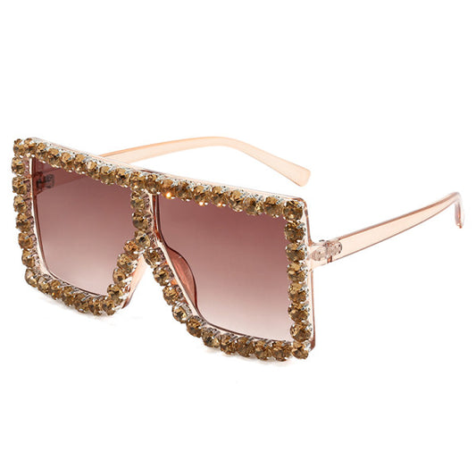 Bling Flat top oversized sunglasses- light brown