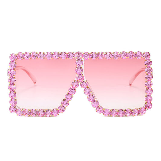 Bling Flat top oversized sunglasses- pink