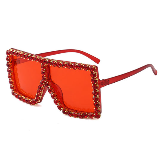 Bling Flat top oversized sunglasses- red