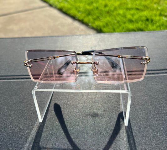Square rimless Sunglasses-Gray/pink