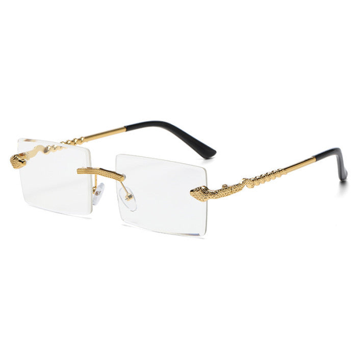 Unisex rich luxury square rimless sunglasses -clear