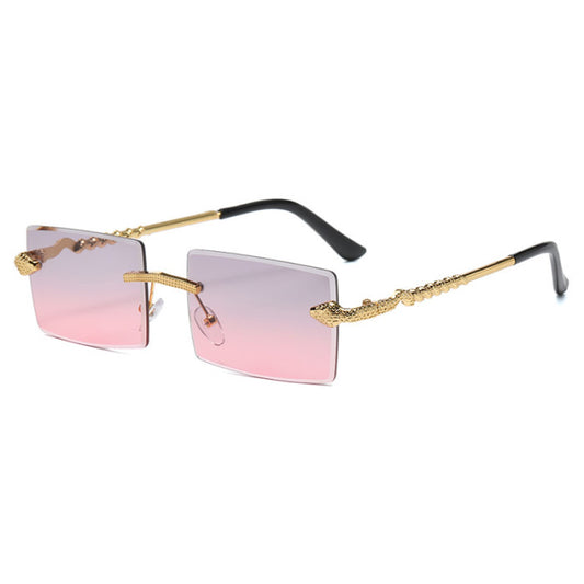 Unisex rich luxury square rimless sunglasses -pink/purple