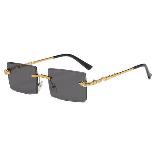 Unisex rich luxury square rimless sunglasses -black