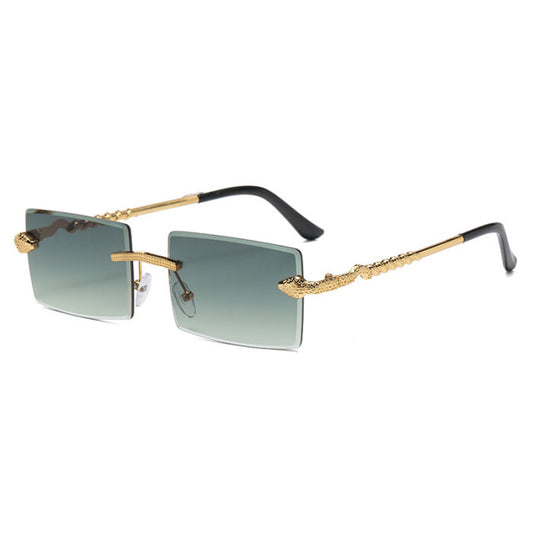 Unisex rich luxury square rimless sunglasses -green