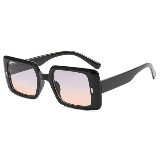 Baddie small frame square sunglasses- black frame/pink purple tint