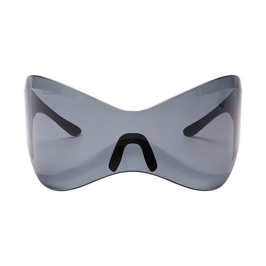 Trendy Mask style oversized sunglasses-black