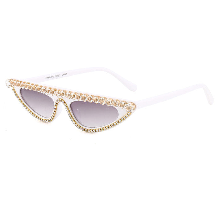 Womens bling flat top cat eye sunglasses-white