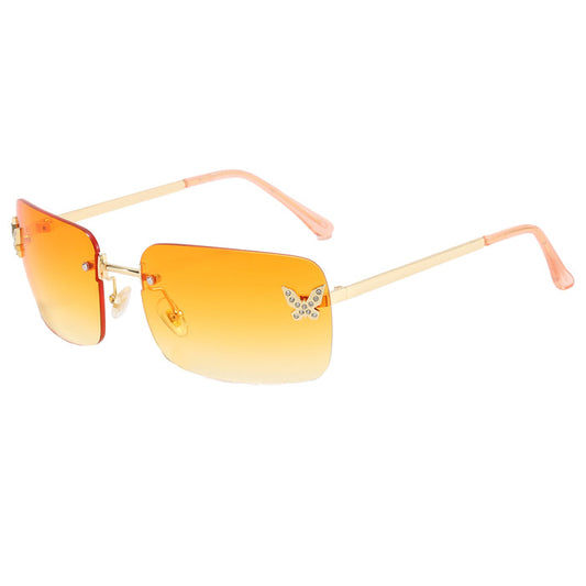 Butterfly rhinestone rimless sunglasses- orange