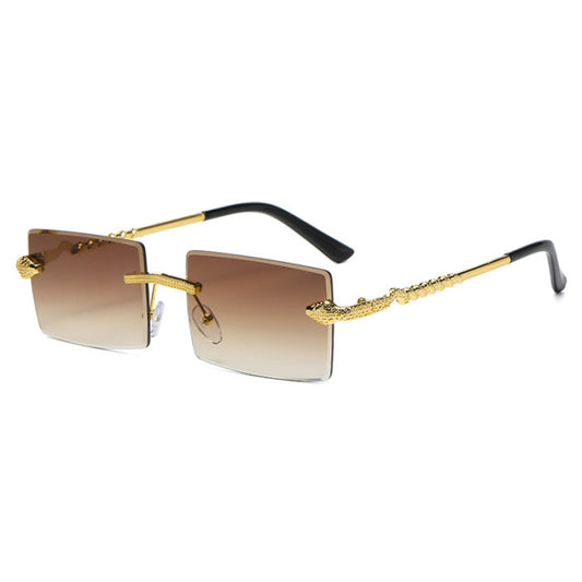 Unisex rich luxury square rimless sunglasses -brown