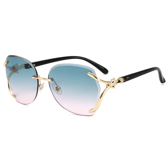 Womens rimless butterfly sunglasses -green/pink