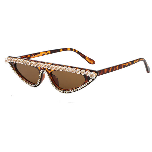 Womens bling flat top cat eye sunglasses-animal print