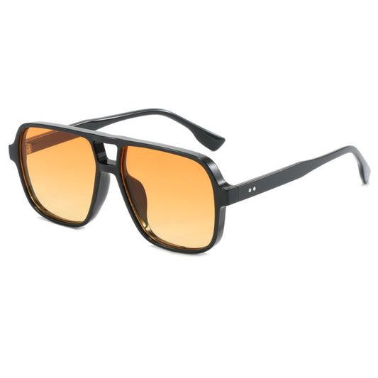 Unisex Flat top aviator sunglasses - orange tint /black frame