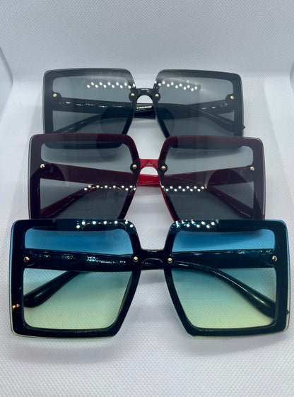 Oversized Box Frame Multicolor Sunglasses- green/blue