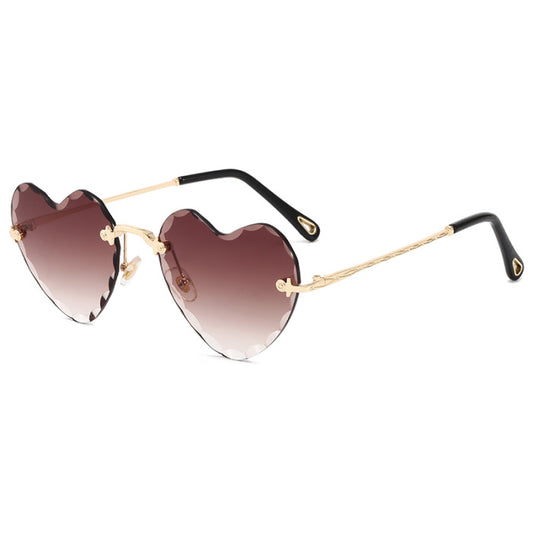 Ladies Rimless Heart Sunglasses- Brown